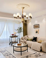 Bellagio Arc Chandelier — Modern Brass & Wood Designer Pendant Light
