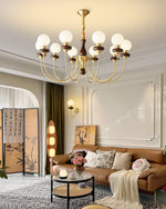 Bellagio Arc Chandelier — Modern Brass & Wood Designer Pendant Light