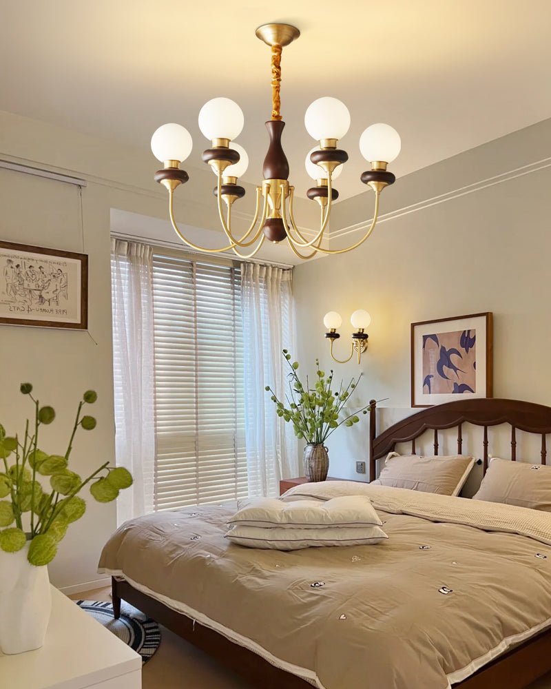 Bellagio Arc Chandelier — Modern Brass & Wood Designer Pendant Light