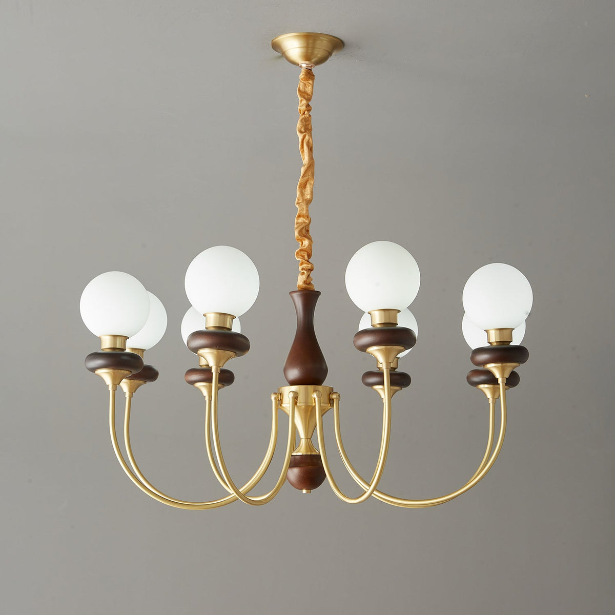 Bellagio Arc Chandelier — Modern Brass & Wood Designer Pendant Light