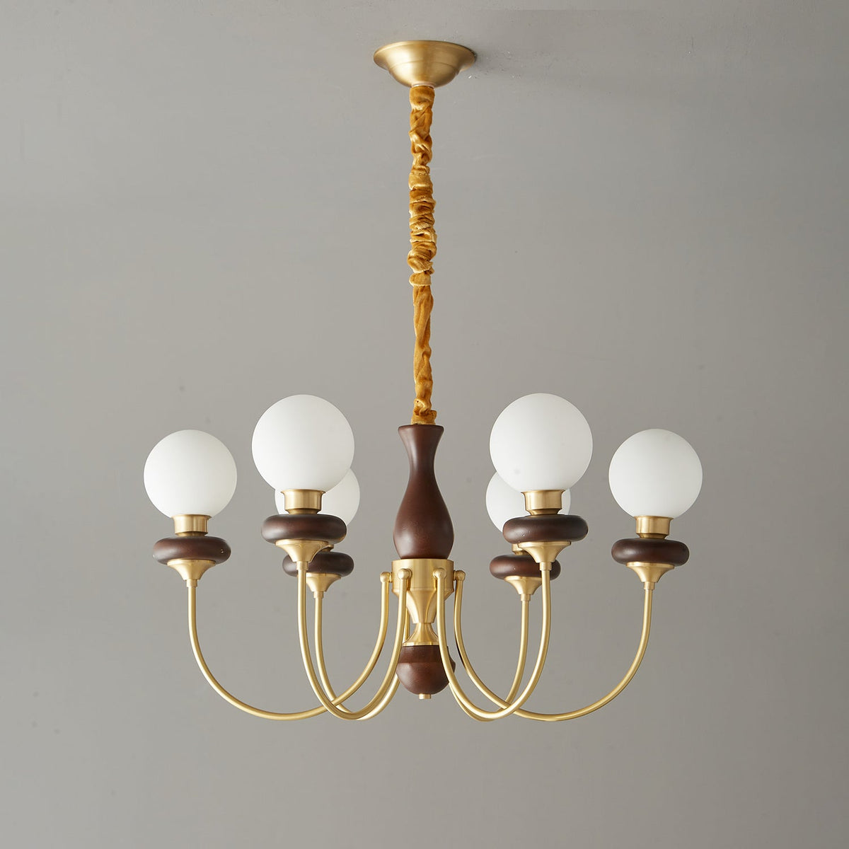 Bellagio Arc Chandelier — Modern Brass & Wood Designer Pendant Light