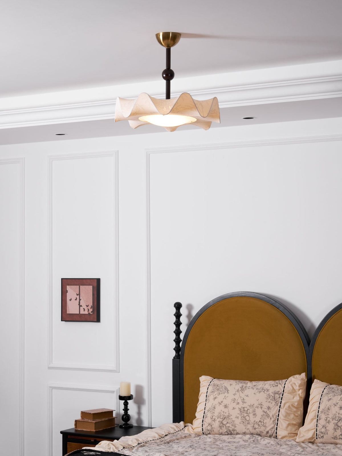 Bellara Flush Mount Ceiling Light in Fabric, Wood, and Metal