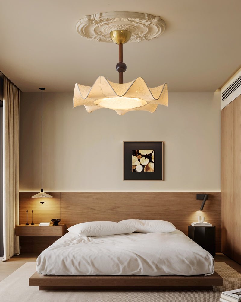 Bellara Flush Mount Ceiling Light in Fabric, Wood, and Metal