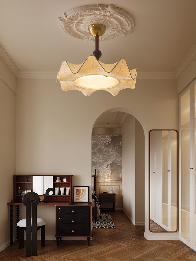 Bellara Flush Mount Ceiling Light in Fabric, Wood, and Metal