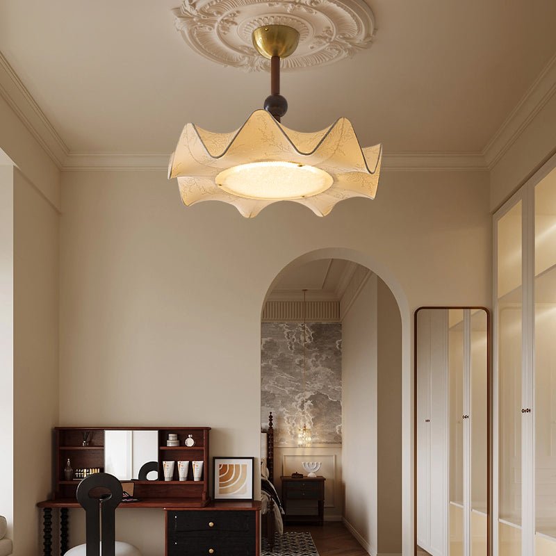 Bellara Flush Mount Ceiling Light in Fabric, Wood, and Metal