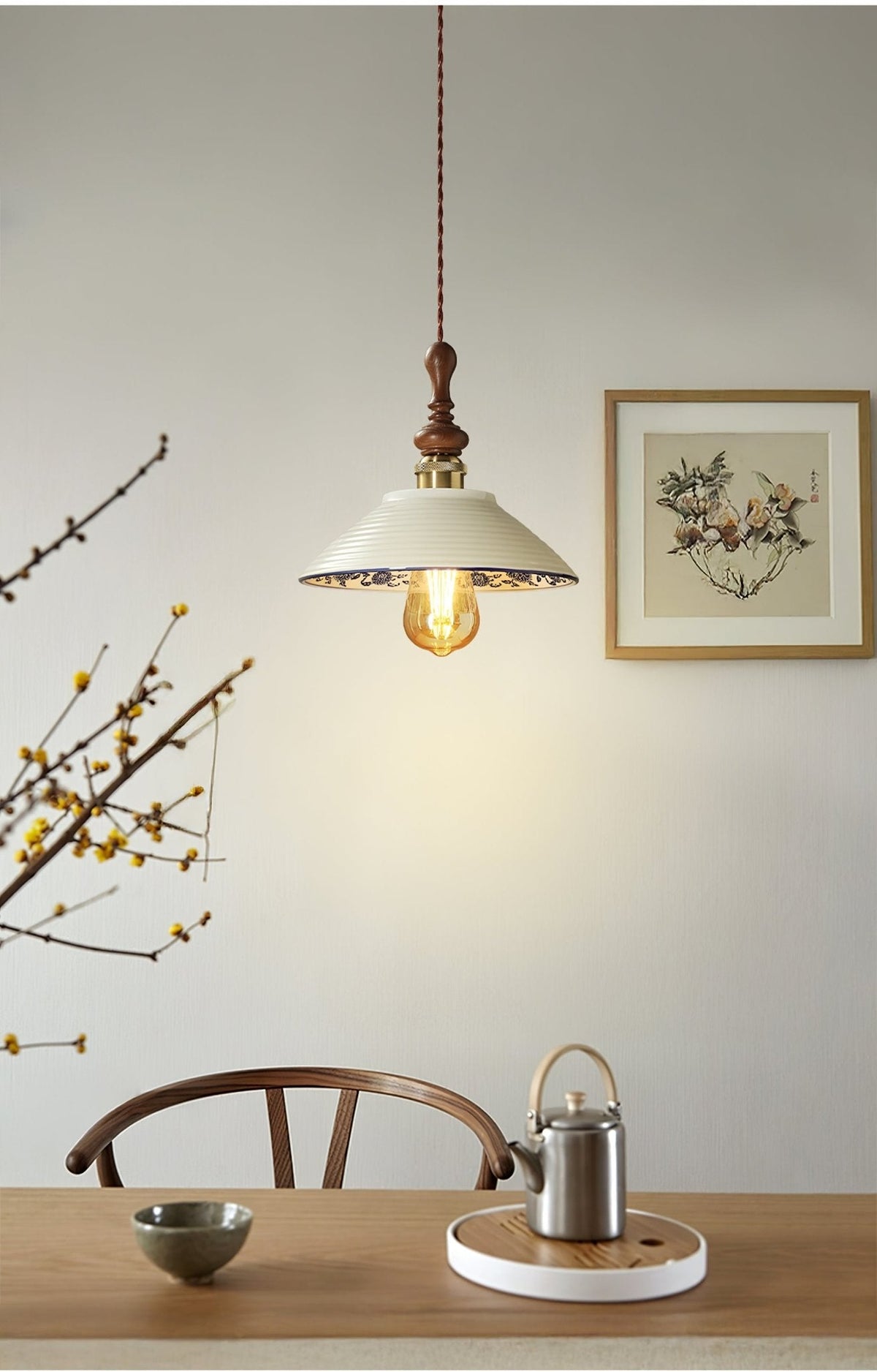 Bellaria Ceramic Pendant Light with Hand-Painted Scalloped Details