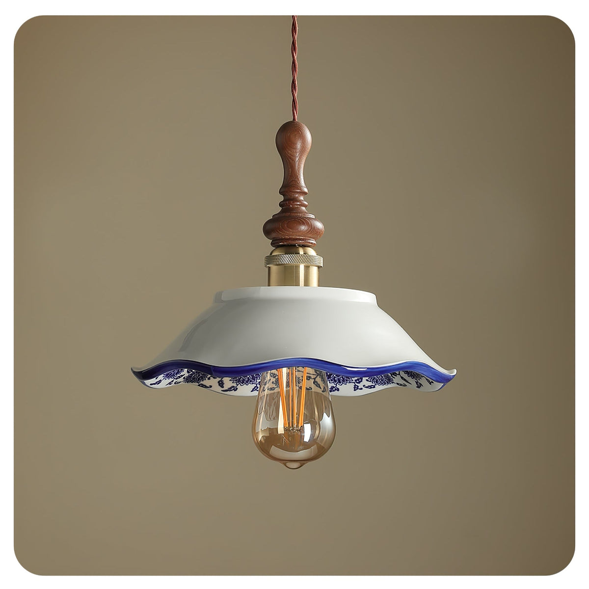 Bellaria Ceramic Pendant Light with Hand-Painted Scalloped Details