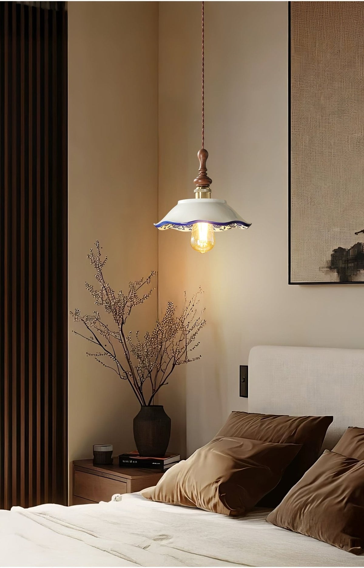 Bellaria Ceramic Pendant Light with Hand-Painted Scalloped Details