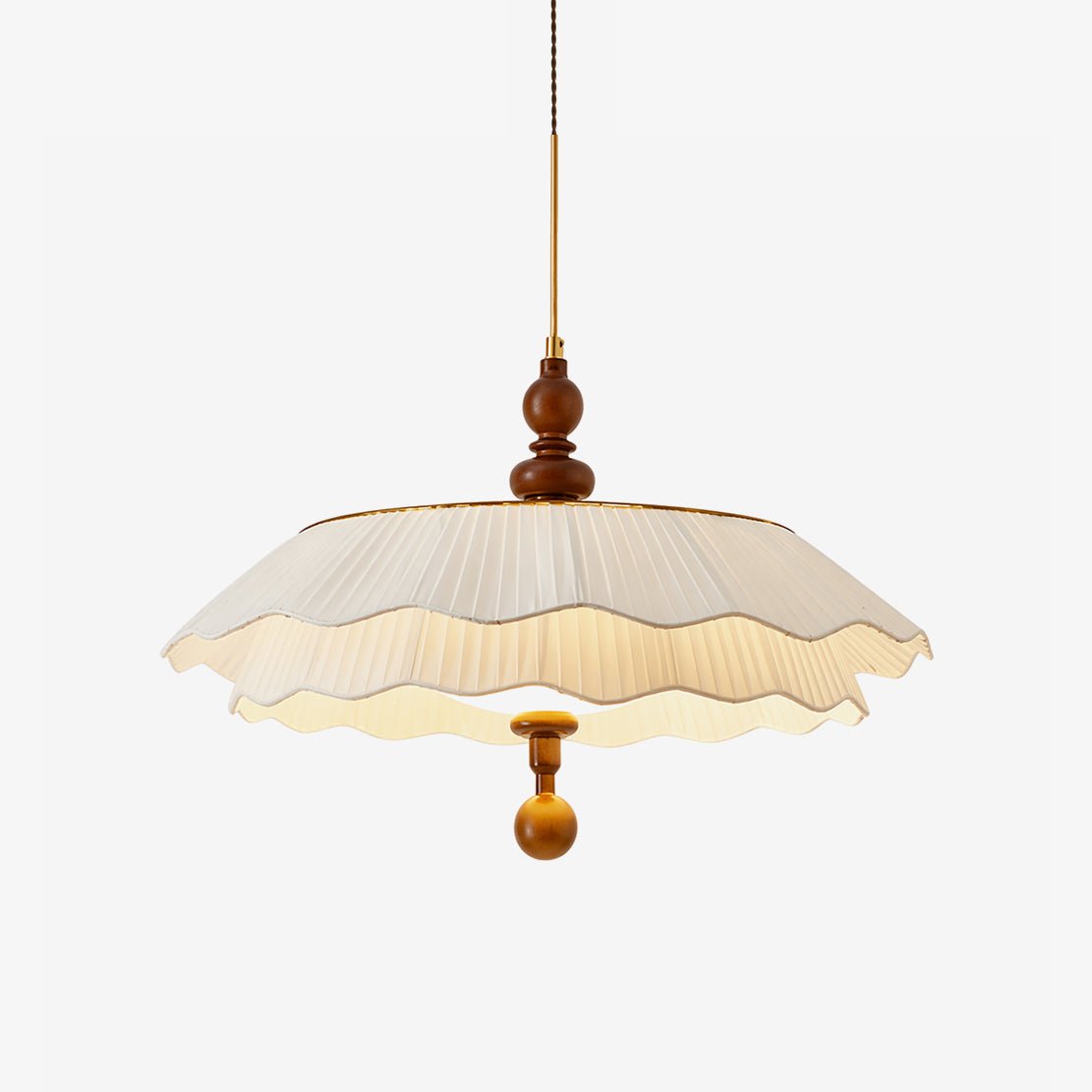 Belle Epoque Pleated Fabric Pendant Light with Wood Accents