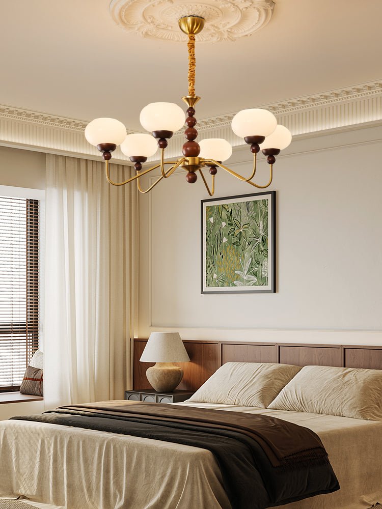 Bellini Modern Wood and Glass Chandelier for Dining Room and Living Room