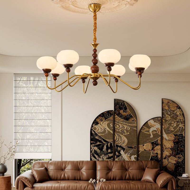 Bellini Modern Wood and Glass Chandelier for Dining Room and Living Room