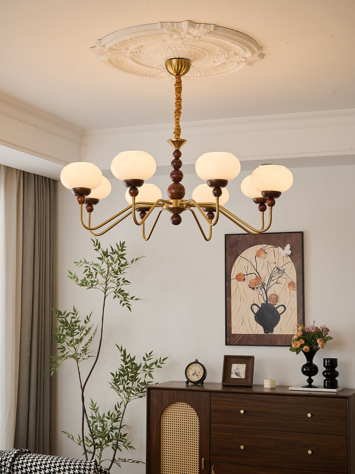 Bellini Modern Wood and Glass Chandelier for Dining Room and Living Room