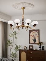 Bellini Modern Wood and Glass Chandelier for Dining Room and Living Room