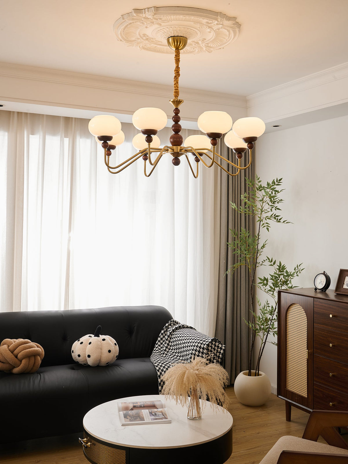 Bellini Modern Wood and Glass Chandelier for Dining Room and Living Room