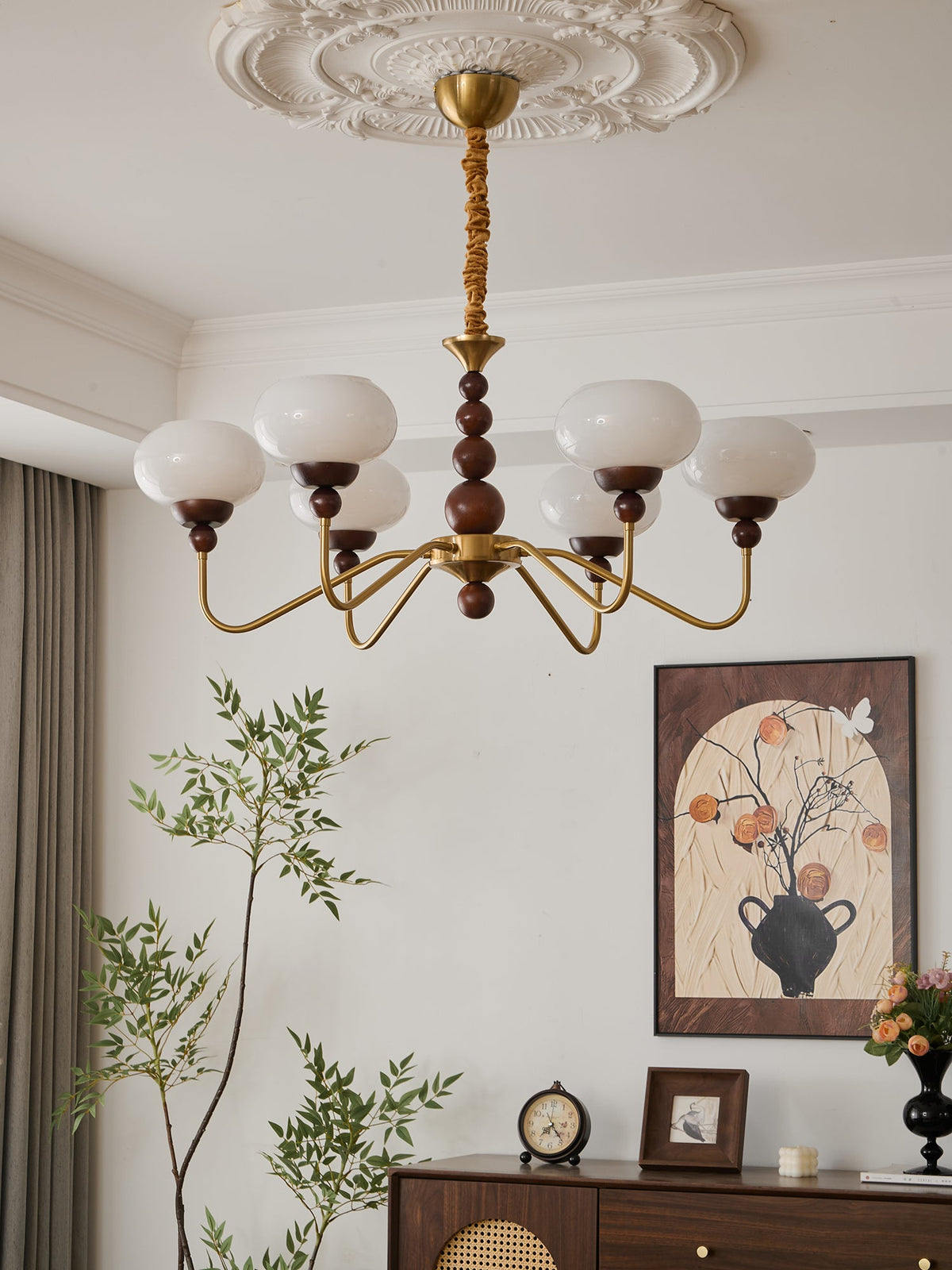 Bellini Modern Wood and Glass Chandelier for Dining Room and Living Room