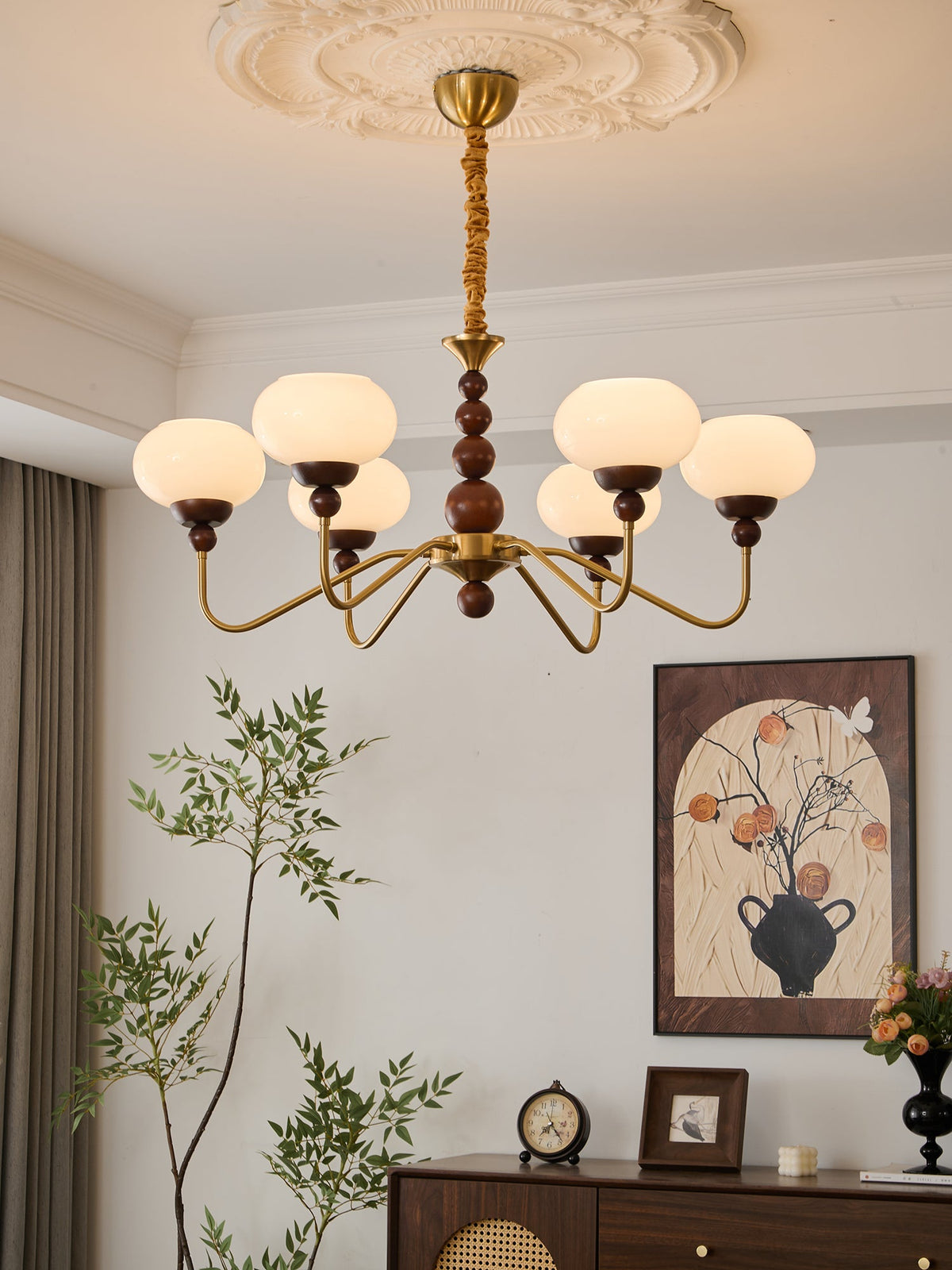 Bellini Modern Wood and Glass Chandelier for Dining Room and Living Room