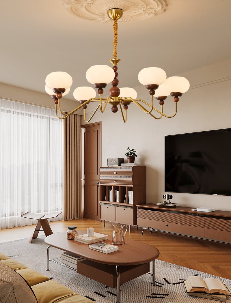 Bellini Modern Wood and Glass Chandelier for Dining Room and Living Room