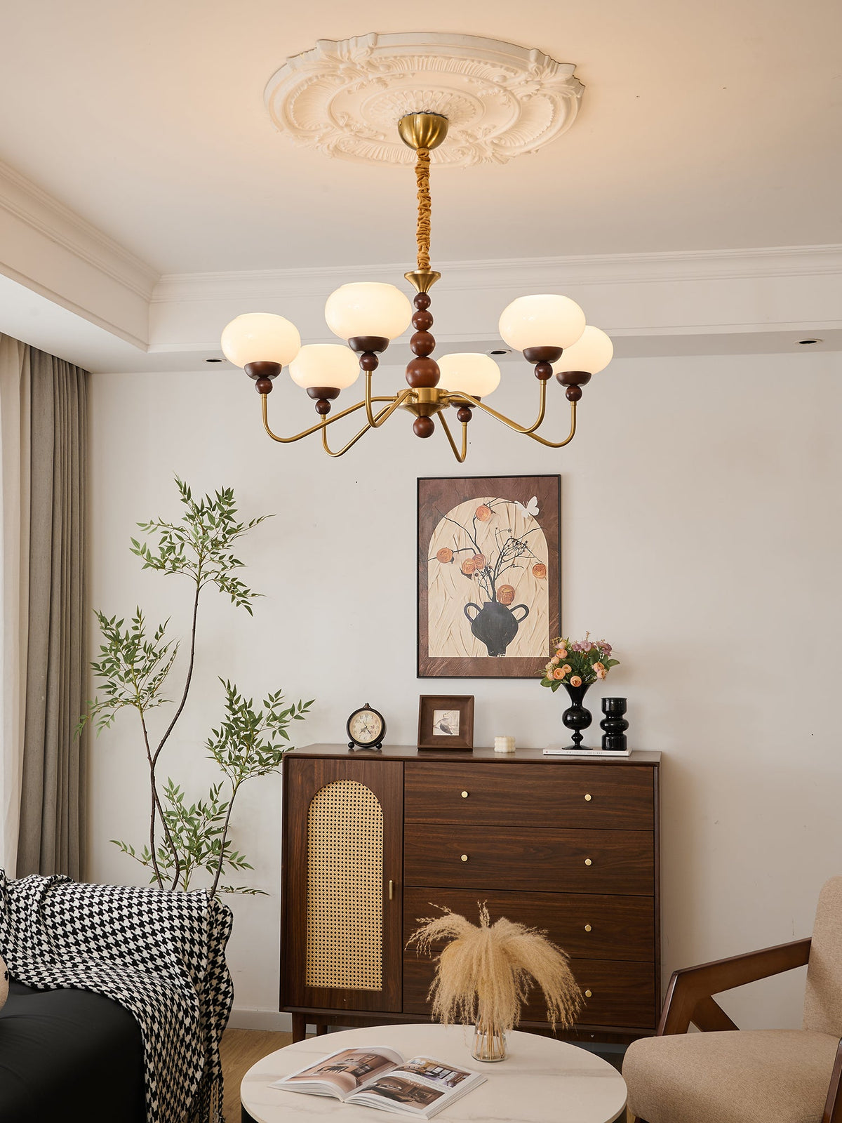 Bellini Modern Wood and Glass Chandelier for Dining Room and Living Room