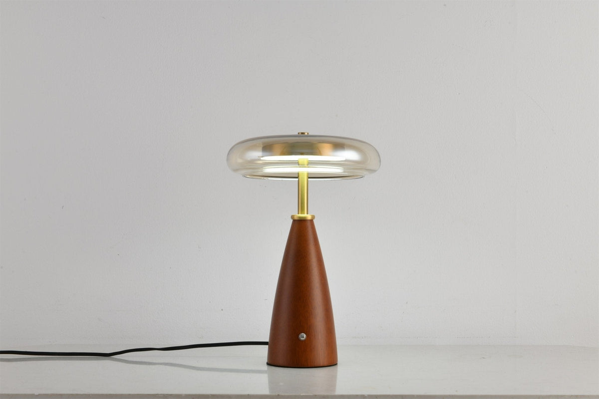 Belluno Sculptural Wooden Table Lamp with Glass Shade