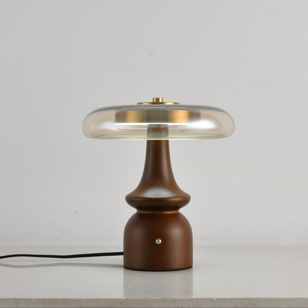 Belluno Sculptural Wooden Table Lamp with Glass Shade