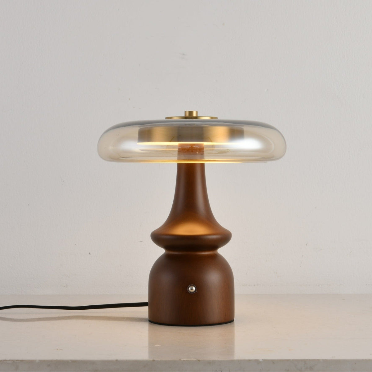 Belluno Sculptural Wooden Table Lamp with Glass Shade