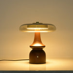 Belluno Sculptural Wooden Table Lamp with Glass Shade