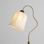 Bellvine Floor Lamp – Curved Brass & Walnut Wood with Floral Fabric Shade