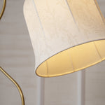 Bellvine Floor Lamp – Curved Brass & Walnut Wood with Floral Fabric Shade