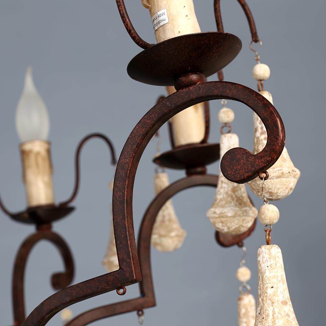 Bessie Eight-Light Vintage Wood and Metal Chandelier for Dining and Living Spaces