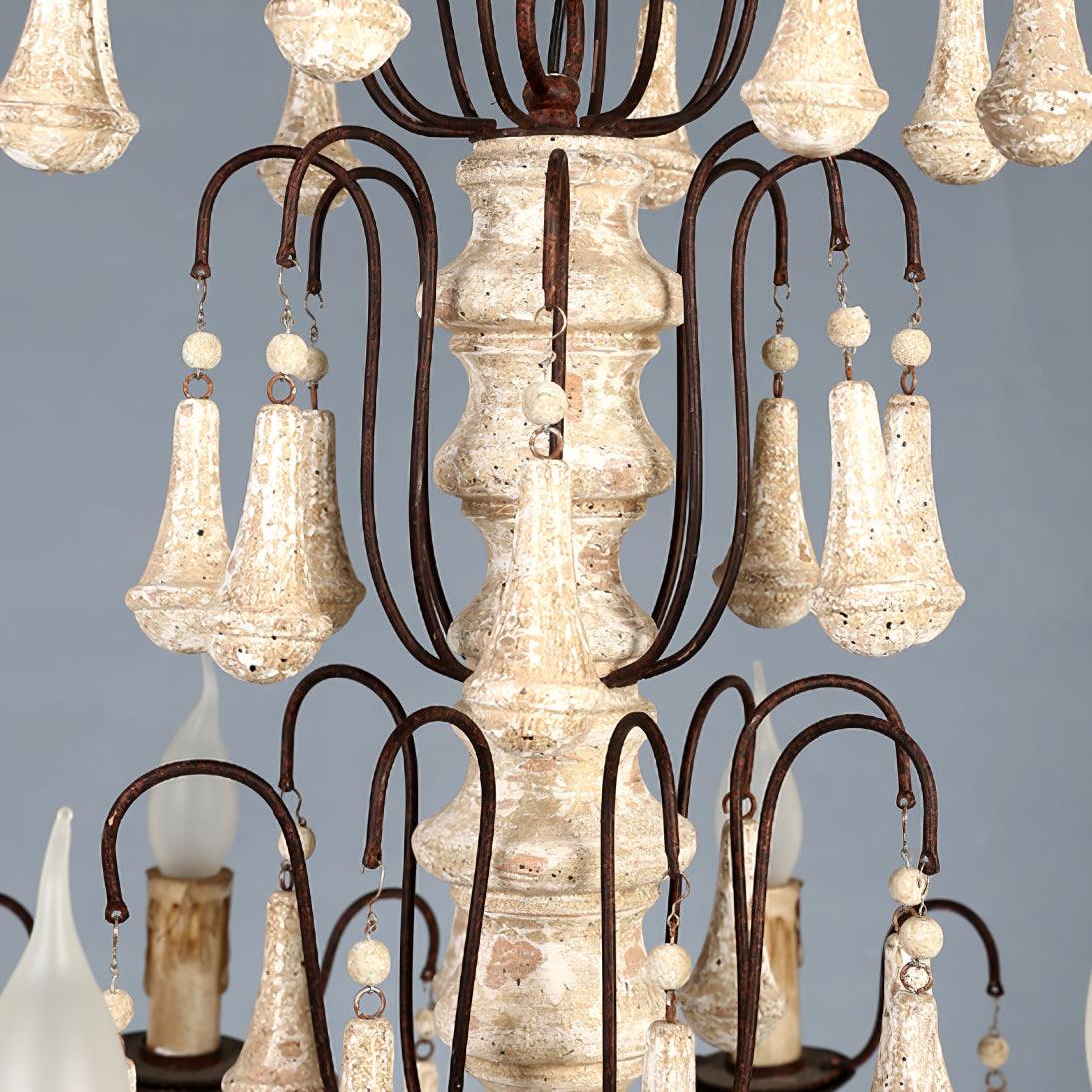 Bessie Eight-Light Vintage Wood and Metal Chandelier for Dining and Living Spaces
