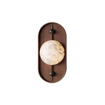 Bezel Alabaster Plug-In Wall Sconce with Walnut Accent