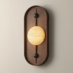 Bezel Alabaster Plug-In Wall Sconce with Walnut Accent