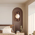 Bezel Alabaster Plug-In Wall Sconce with Walnut Accent