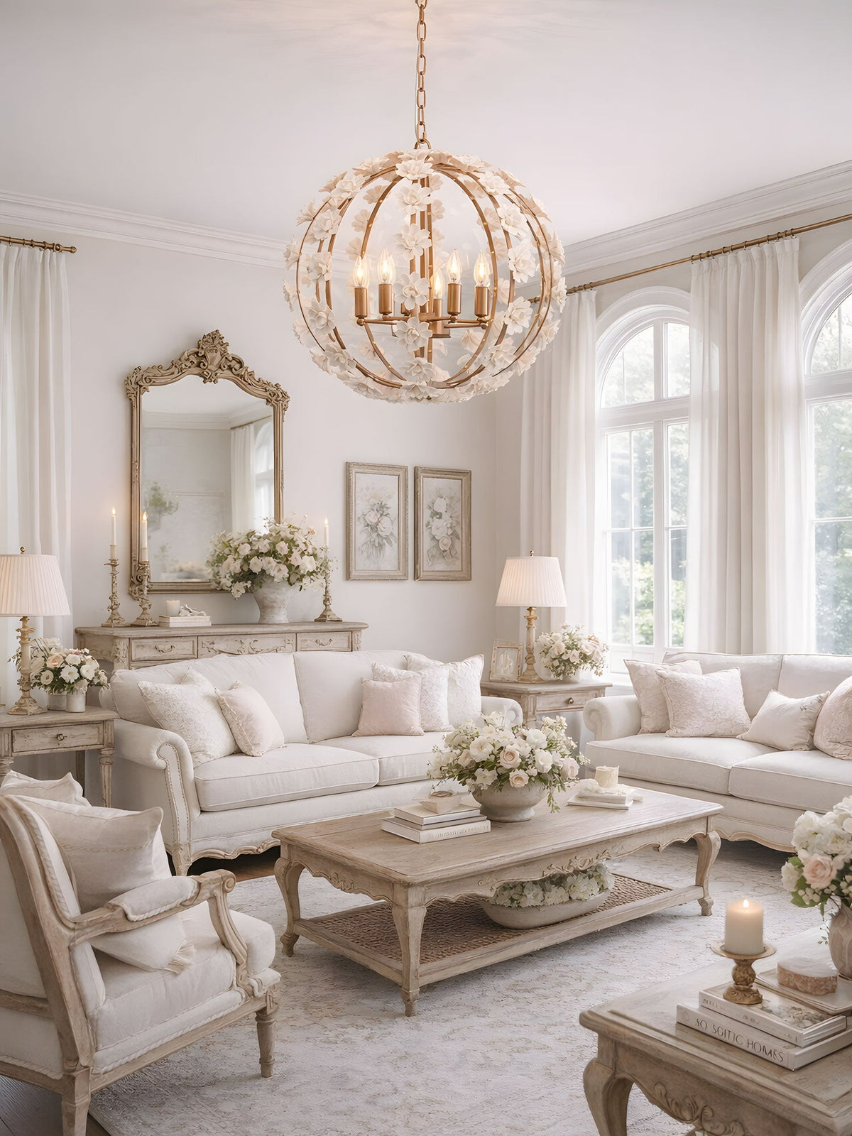 Bianca Floral Orb Chandelier – Ceramic Flower Pendant Light for Elegant Interiors