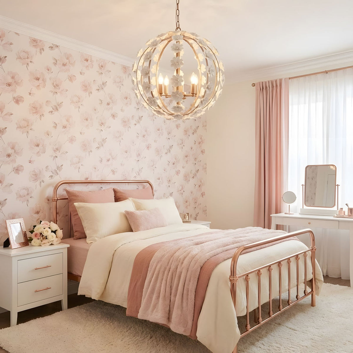 Bianca Floral Orb Chandelier – Ceramic Flower Pendant Light for Elegant Interiors