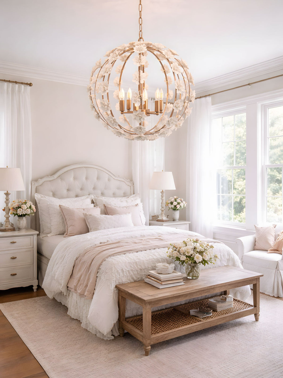 Bianca Floral Orb Chandelier – Ceramic Flower Pendant Light for Elegant Interiors