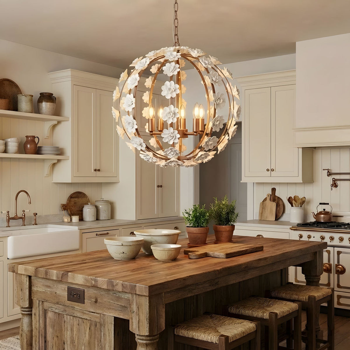 Bianca Floral Orb Chandelier – Ceramic Flower Pendant Light for Elegant Interiors