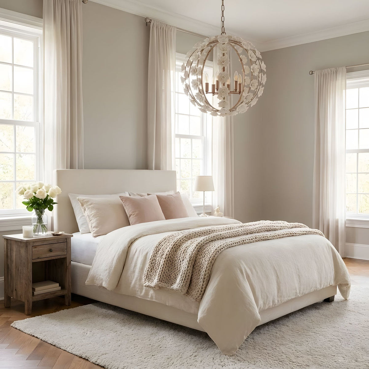Bianca Floral Orb Chandelier – Ceramic Flower Pendant Light for Elegant Interiors