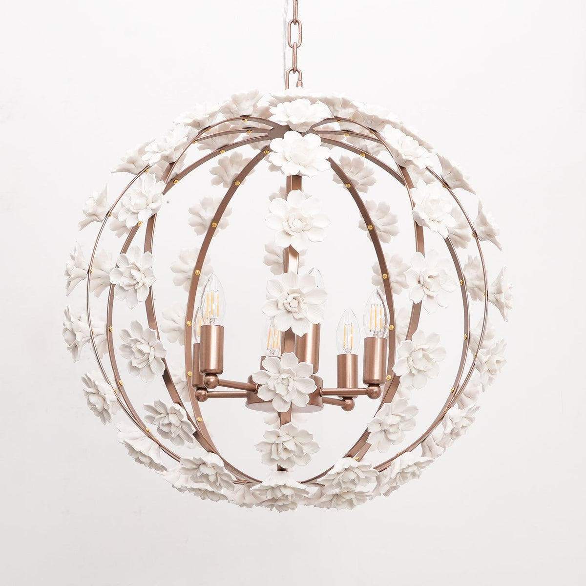 Bianca Floral Orb Chandelier – Ceramic Flower Pendant Light for Elegant Interiors