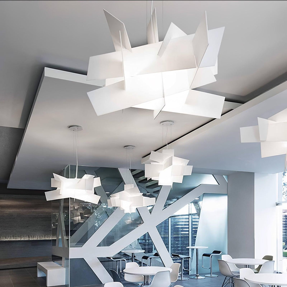 Big Bang Sculptural Pendant Light in White Metal and Acrylic