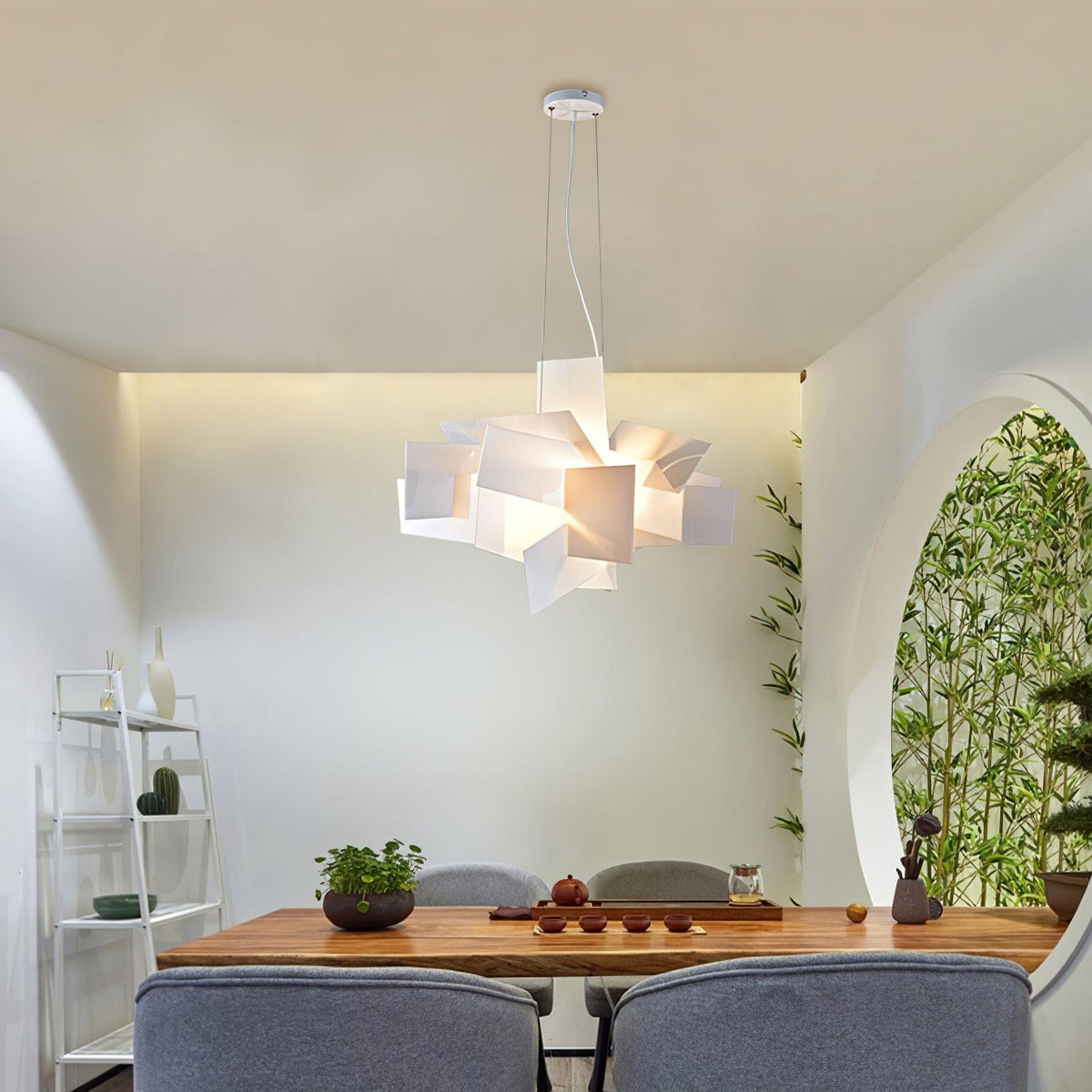 Big Bang Sculptural Pendant Light in White Metal and Acrylic