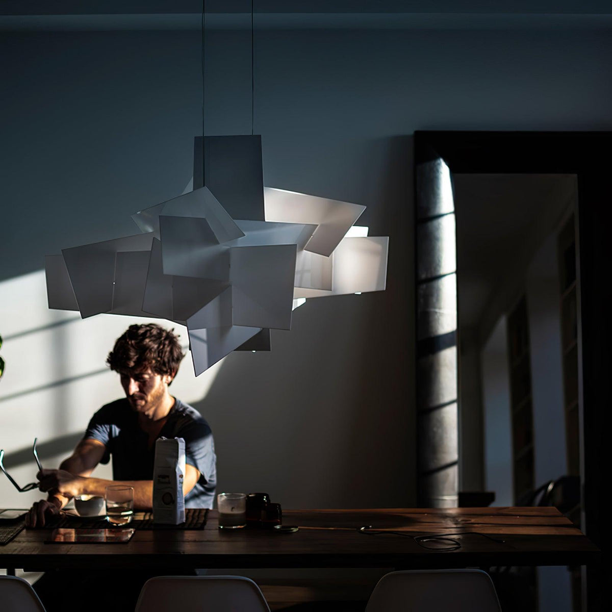 Big Bang Sculptural Pendant Light in White Metal and Acrylic