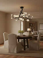 Black Copper Tree Chandelier — Organic Branch LED Chandelier with Ceramic Flowers