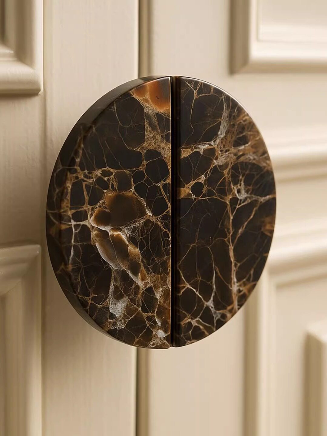 Sculptural Coffee Marble Door Handle with Brass Core