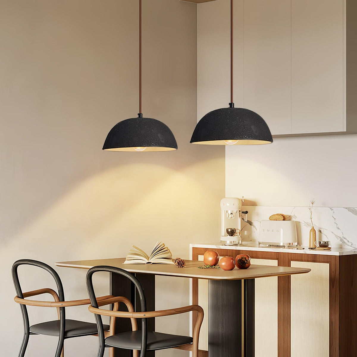 Black Arch Ceramic Pendant Light – Handcrafted Wabi-Sabi Illumination