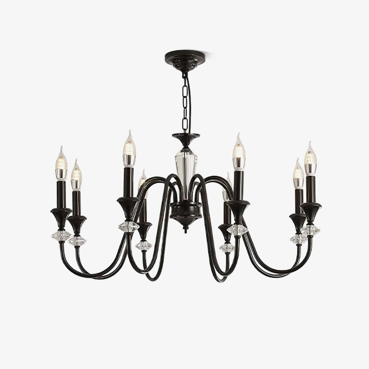 Noir Candelabra Chandelier — Modern Matte Black Glass Chandelier for Dining Room and Living Room
