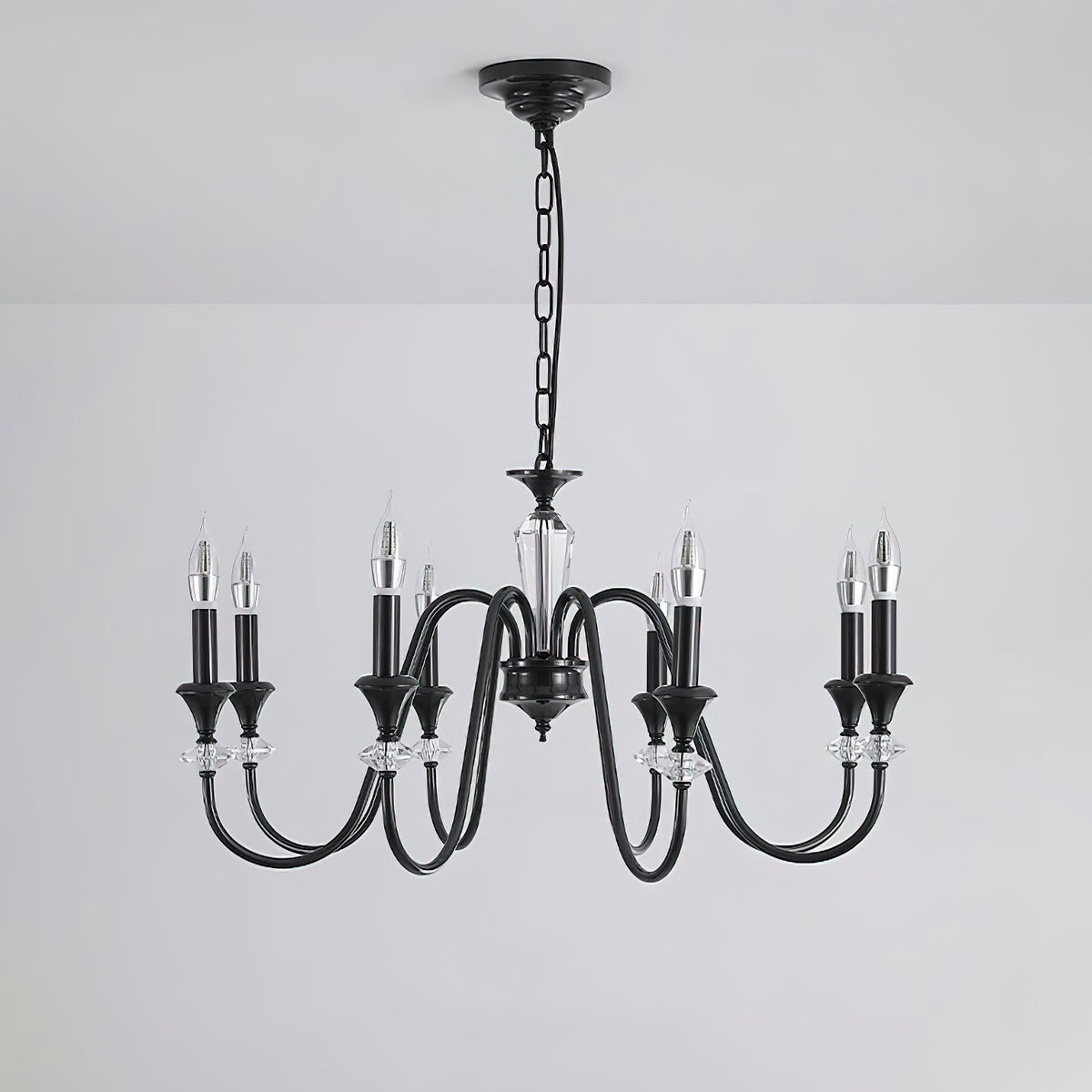 Noir Candelabra Chandelier — Modern Matte Black Glass Chandelier for Dining Room and Living Room