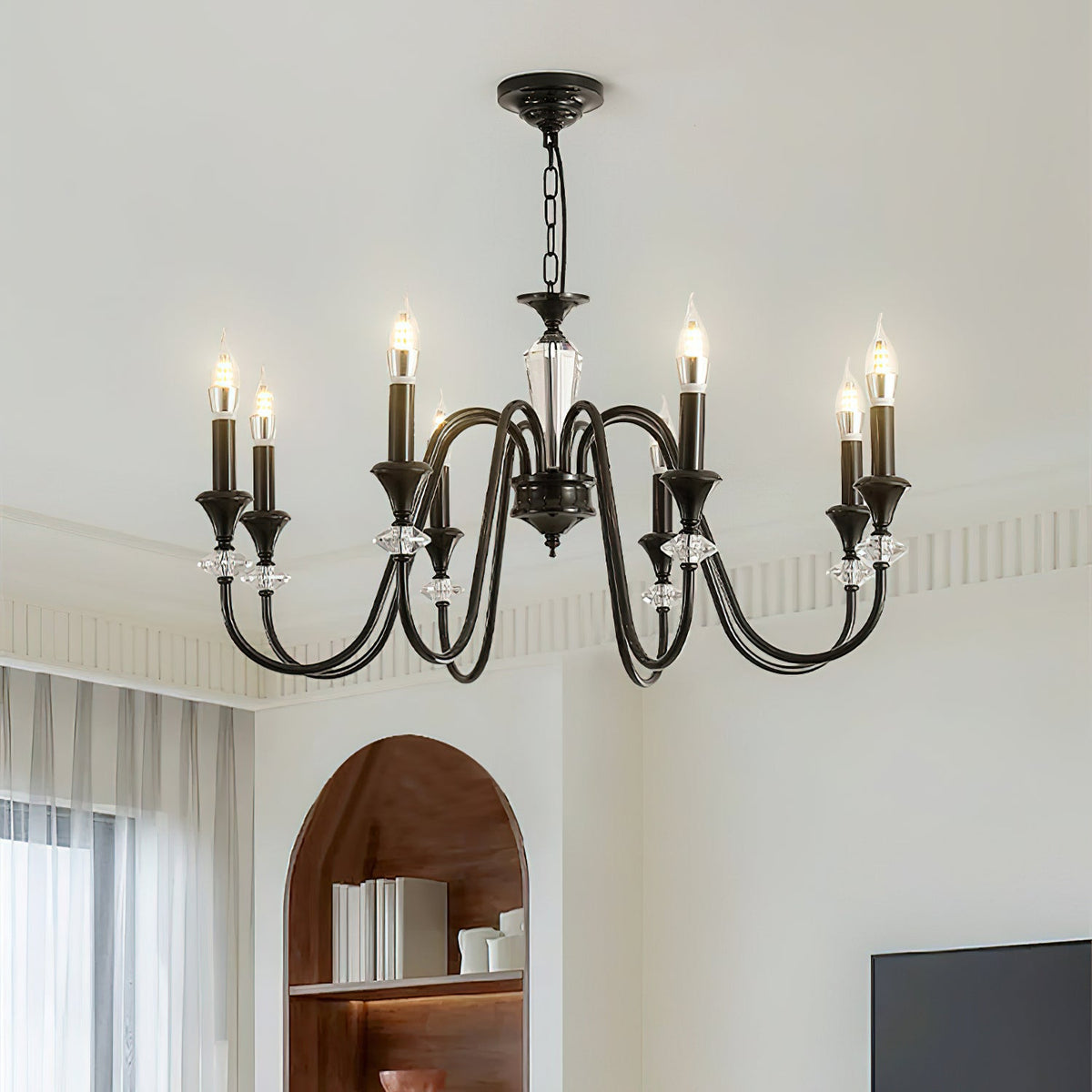 Noir Candelabra Chandelier — Modern Matte Black Glass Chandelier for Dining Room and Living Room