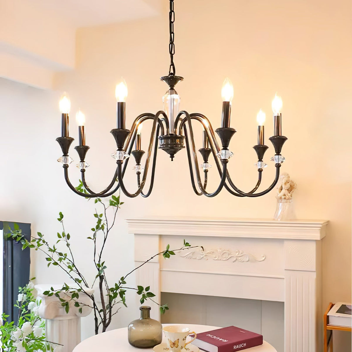 Noir Candelabra Chandelier — Modern Matte Black Glass Chandelier for Dining Room and Living Room