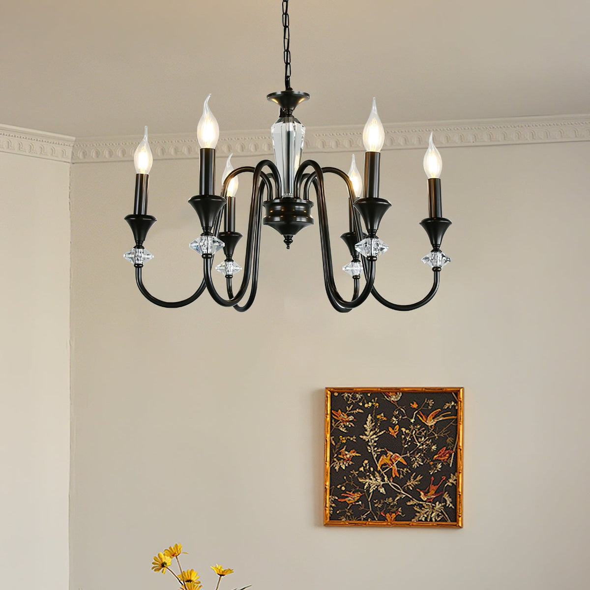 Noir Candelabra Chandelier — Modern Matte Black Glass Chandelier for Dining Room and Living Room